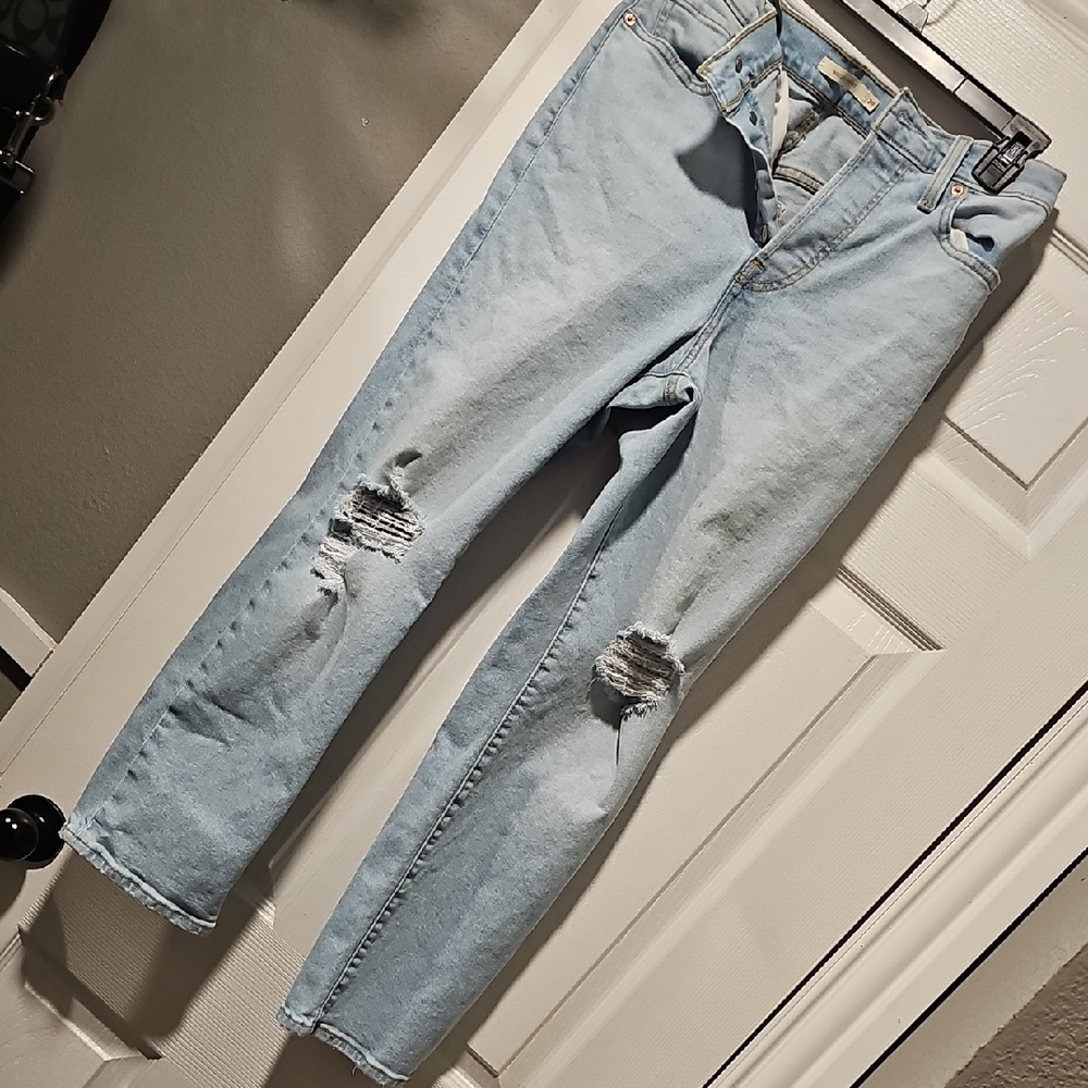 Levi's Sky Blue Distressed Straight Jeans